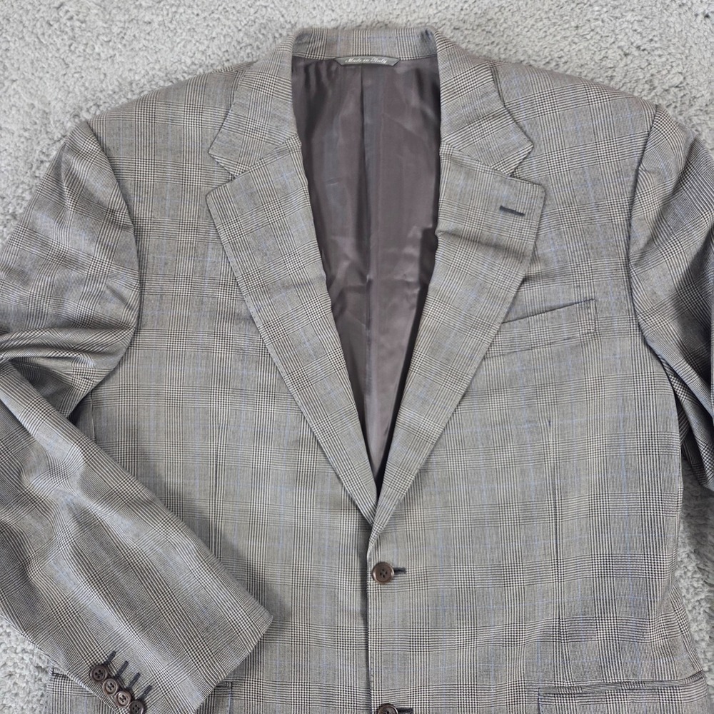 Canali Sport Coat Men 40L Gray Windowpane Jacket Blazer 100% Wool Woolmark Italy